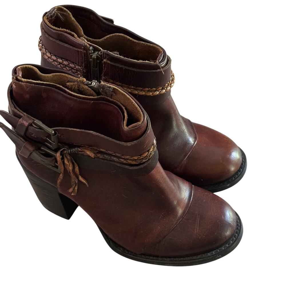 Freebird Lion Block Heel Ankle Strap Brown Leather Boots Size 7